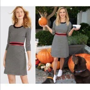 Draper James Black and White Long Sleeve Stripe Persley Ponte Dress Size XXL